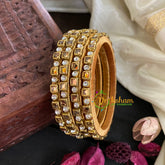 Thin Silk Thread Kundan Bangle-Gold-Square and Dot-G4942